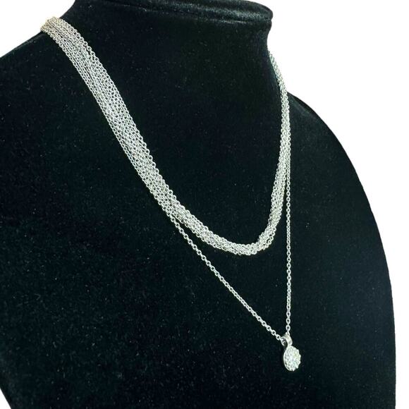 DIOR Multi-Chain Link Silver Choker Necklace and Small Rhinestone Charm Necklace - Picture 4 of 16